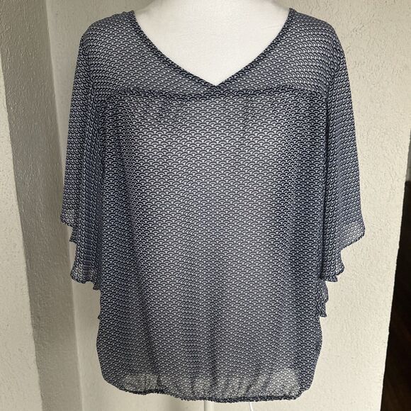A New Approach (A.N.A.) Blue And White Ruffle Sleeve Spring Blouse Size XL - Picture 3 of 8